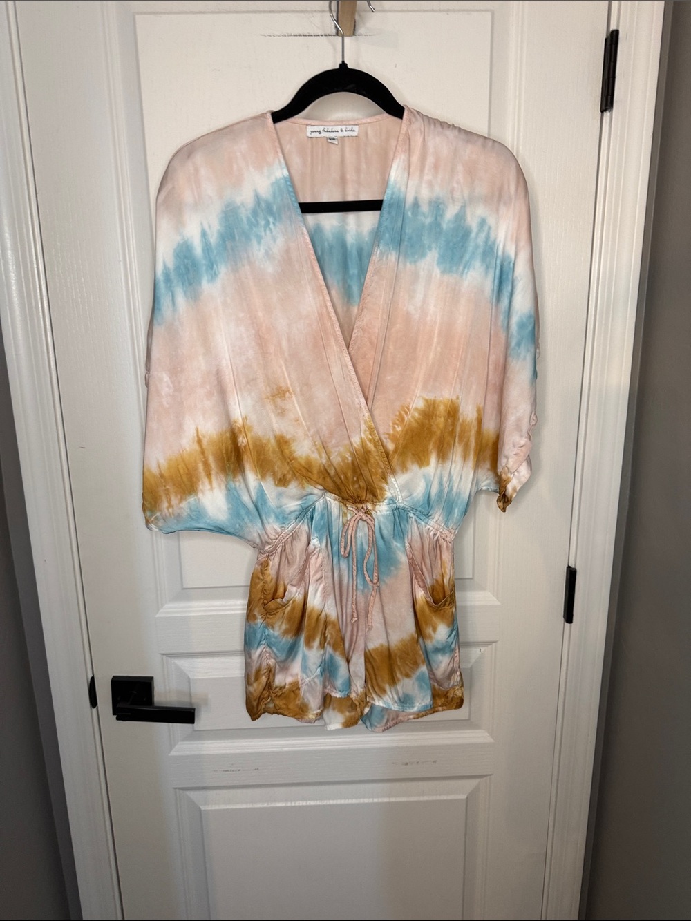 Young Fabulous & Broke Pastel Tie-Dye Surplice Romper in Blue, Pink & Gold